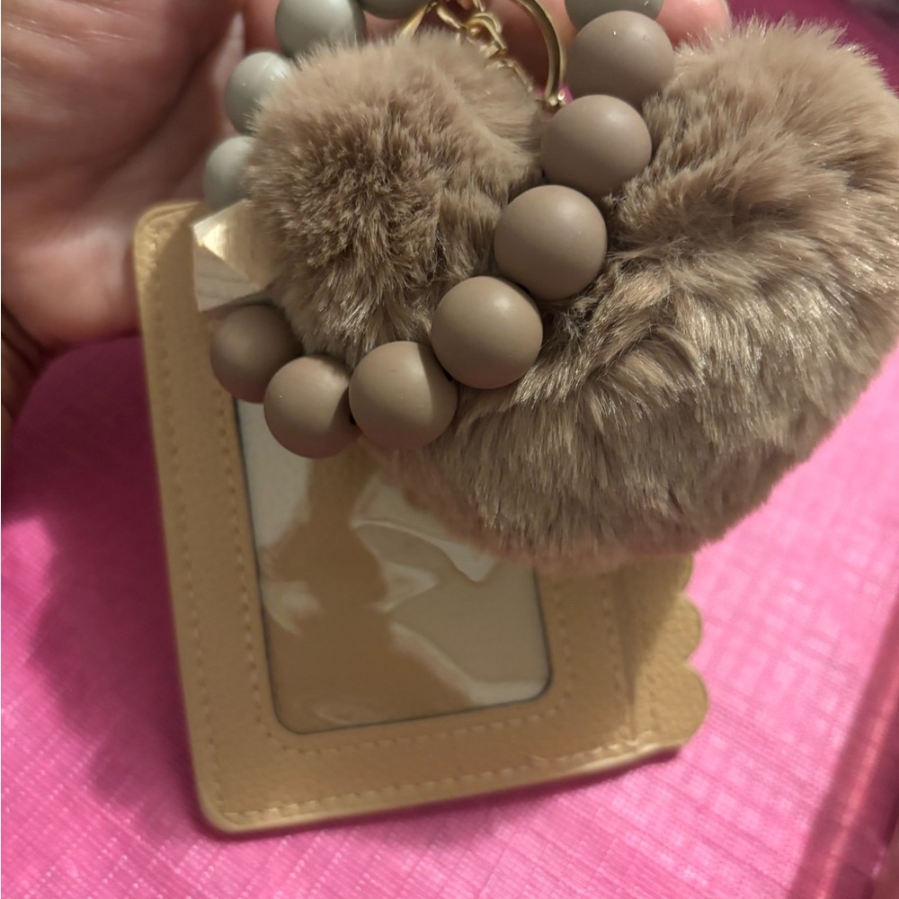 Faux Fur Pom Pom Keychain with Card Holder